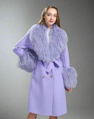 Women's Cashmere & Wool Sheep Fur Wrap Coat