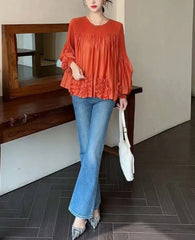 Luxury 3D Floral Pleated Top