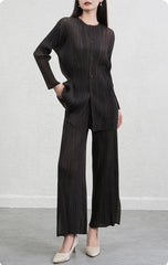Luxury Plisse Striped Trousers Set