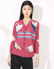Luxury Plissé Patterned Blouse