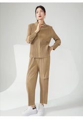 Women's 2 Piece Casual Pleated Jacket and Pants Set