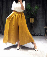 Women's Pleated Wide Leg Elastic Waistband Trousers