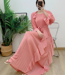 Luxury Pleated Ruffle Midi Dress