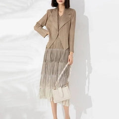 Pleated Fringe Dress & Blazer Set
