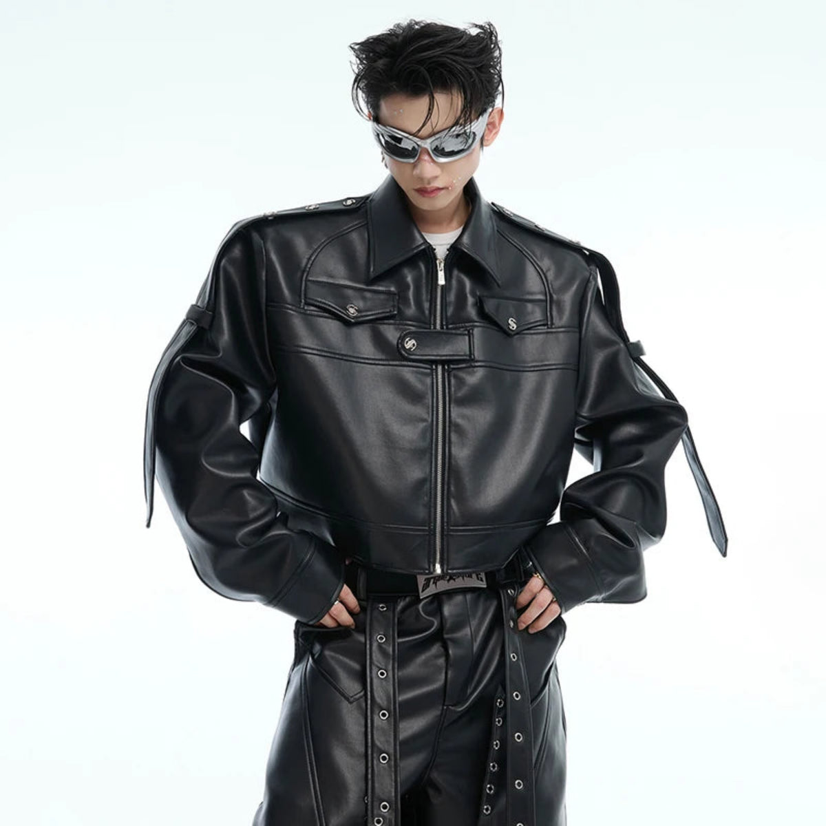 Men’s Luxe Black Vegan Leather Oversized Moto Jacket