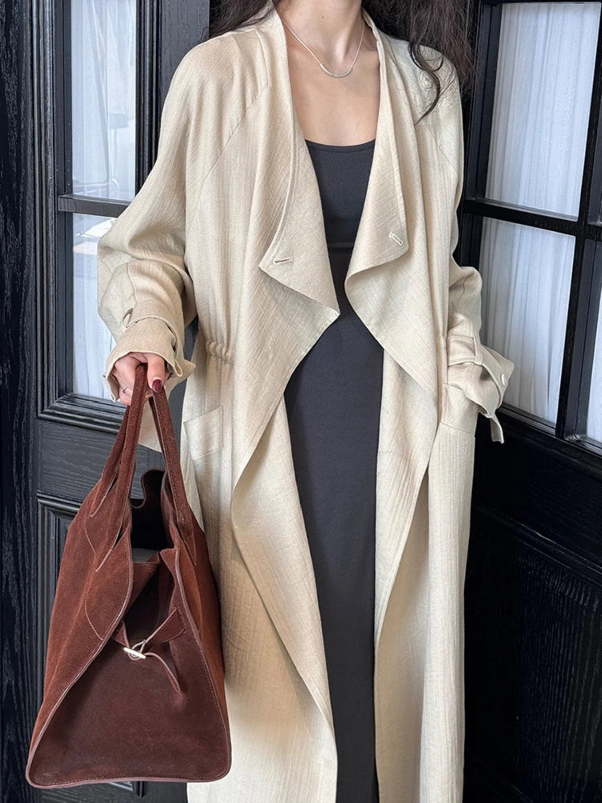 Luxury Drape-Front Trench Coat