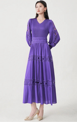 Luxury Fitted-Waist Plissé Dress