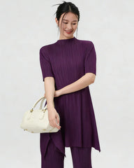 Mock Neck Pleated Tunic Top