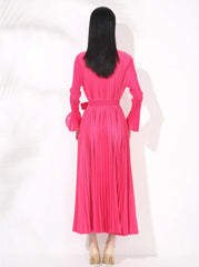 Luxury Pleats Wrap Dress with Sleeves