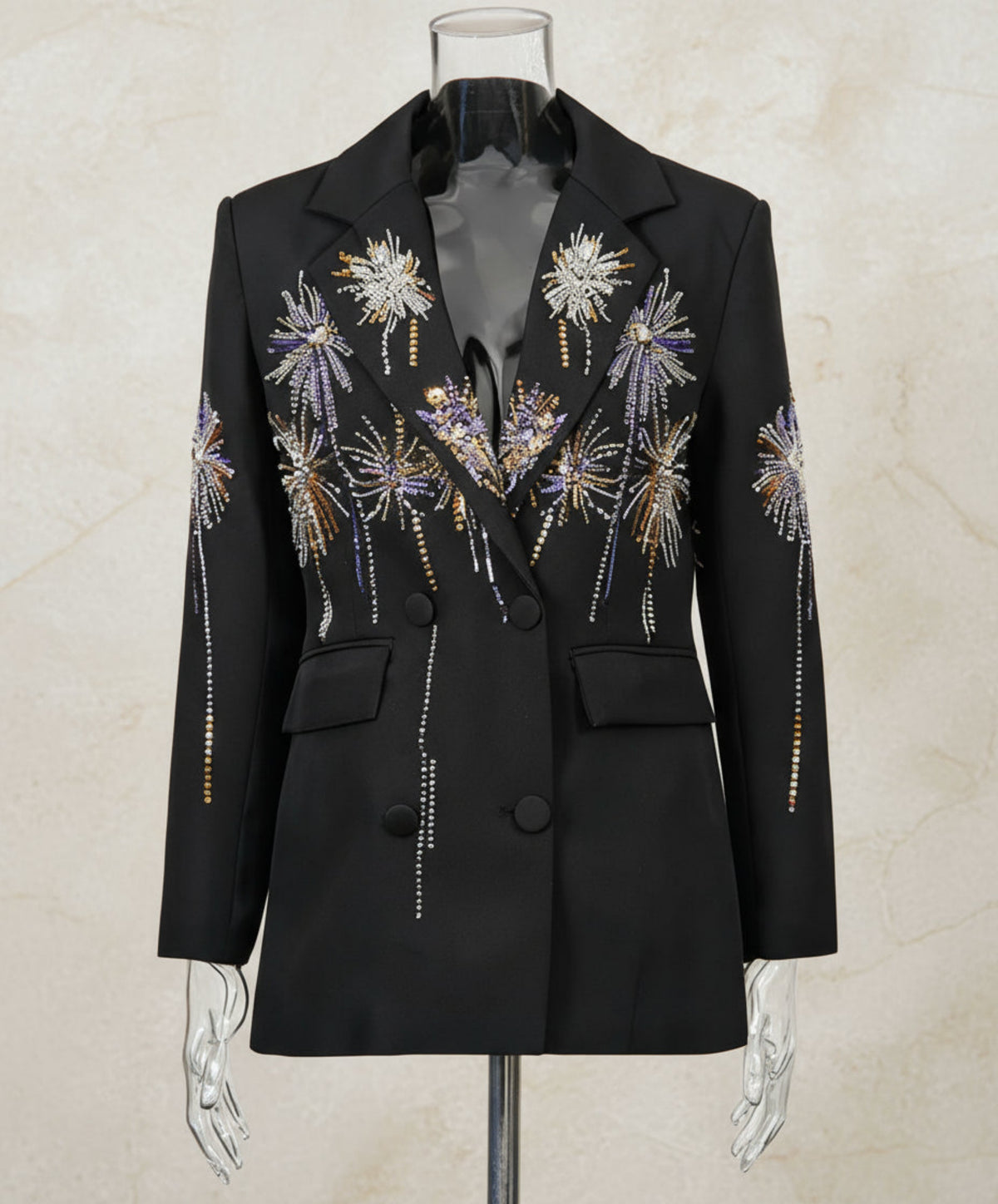 Embroidered Double-Breasted Blazer – Luxury Designer Evening Jacket