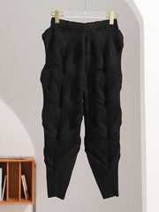 Luxury Geometric Pleated Cropped Pull-On Trousers