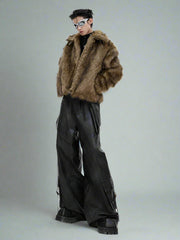 Men's Brown Crop Faux Fur Jacket