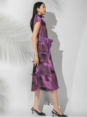 Luxury Pleated High-Neck Dress