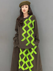 HEYFANCYSTYLE Cozy Geometric Sweatshirt & Skirt 2-Piece Set