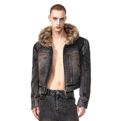 Men's Leopard Hood Denim Jacket