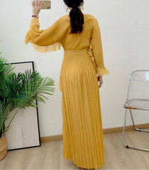 Luxury Pleated Ruffle Midi Dress