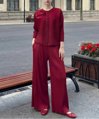 Pleated Top & Palazzo Pants Set