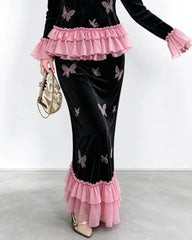  Luxury Velvet Pleated Skirt Set
