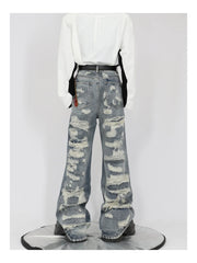 Men's Distressed Boot Cut Streetwear Jeans