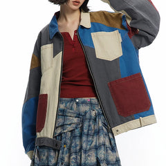 Women's Bold Denim Colorblock Oversized Jacket