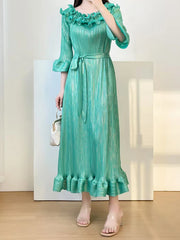 Pleated Dress With Bell Sleeves