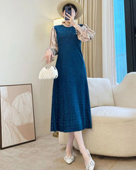 Elegant Pleated Ruffle Sleeve Dress