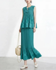 Pleated Rosette Peplum 2-Piece