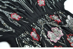 Flowy Sequin-Adorned Evening Dress