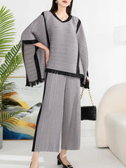 Luxe Shawl Plissé Pleated Top & Wide Leg Pants