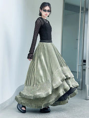 Metallic Asymmetric Pleated Skirt