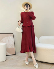Plissé Sleeveless Dress & Cardigan