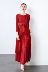 Elegant Plisse Blouse & Skirt Set