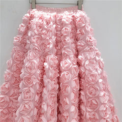 Rose Tulle Romantic Flared Midi Skirt