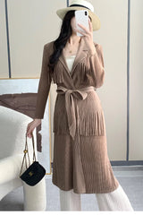 Luxe Plissé Pleated Tassel Long Coat