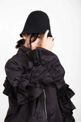 Women's Luxe Black Oversized Ruffled Jacket