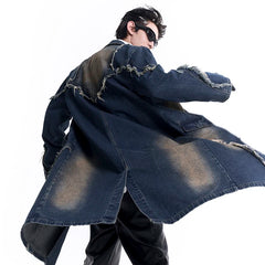 Men's Rugged Denim Streetwear Long Coat