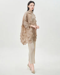 Luxury Plissé High-Neck Top