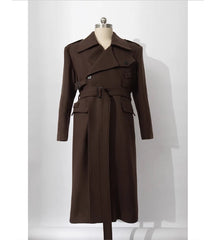 Men's Rich Brown Designer Wool Trench Coat