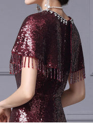 Luxury Sequin Cape Sleeve Dress