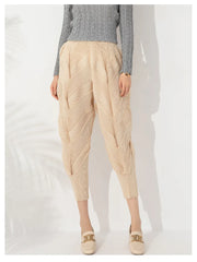 Luxury Geometric Pleated Cropped Pull-On Trousers