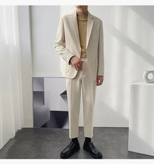 Men's 2-Piece Slim Fit Khaki Blazer & Trousers Set