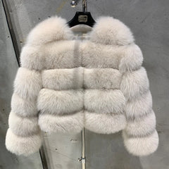 Ladies Fox Fur Crop Bomber Jacket