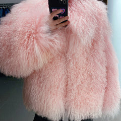 Women's Elegant Real Mongolian Sheep Fur Coat