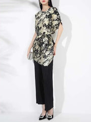 Gold Pleated Top & Pant Set