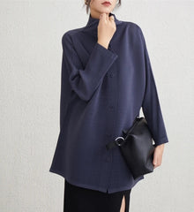 Luxury High-Collar Pleated Blouse