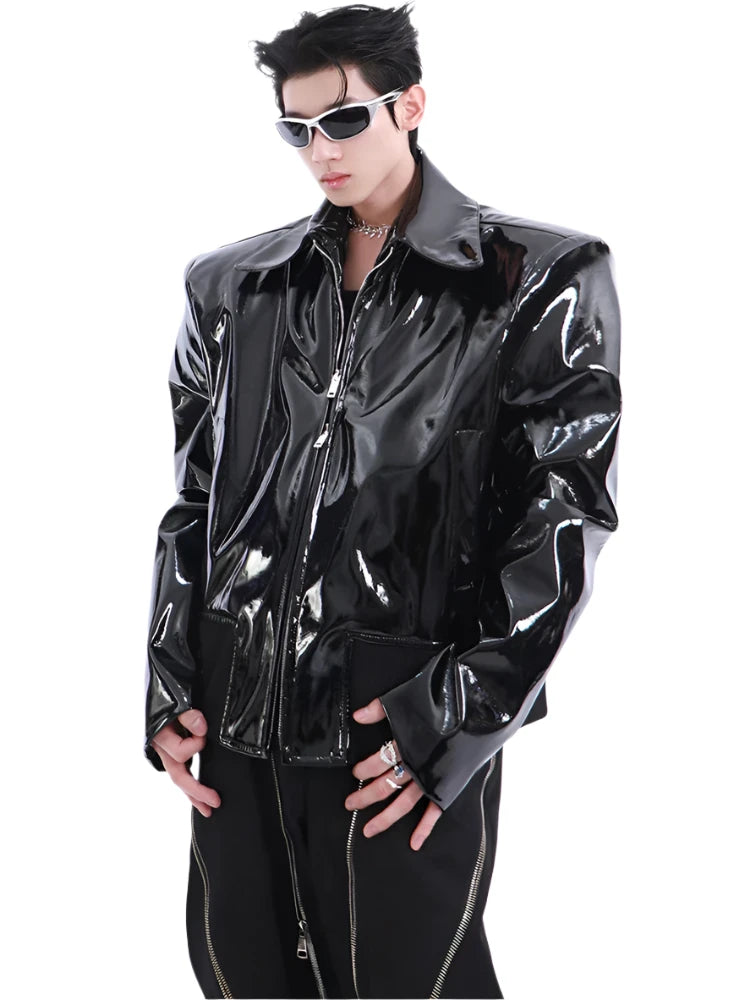 Men's Shiny Faux Leather Biker Jacket | Luxury Streetwear