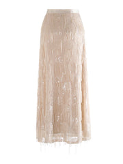 Luxury Sequin Fringe Skirt High-Waist