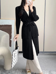 Luxe Plissé Pleated Tassel Long Coat