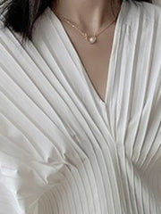 Alexander Plissé V-Neck Top with Fluted Sleeves