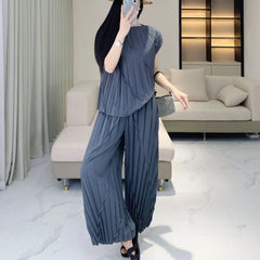 Pleated Vertical Wide Leg Set